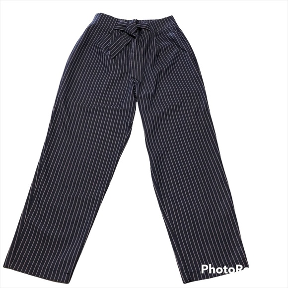 june & hudson Ankle Length Pants Pinstriped Blue Blush Tie Waist Back Zipper - Picture 7 of 10